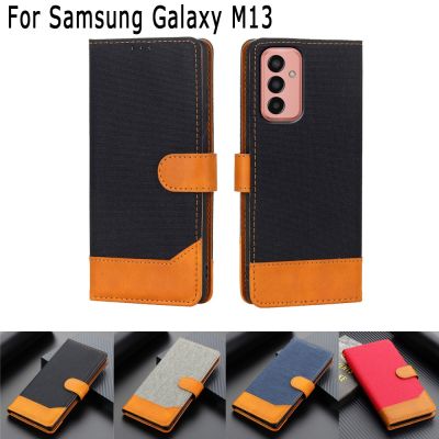 「16- digits」ปกคลุมสำหรับ Samsung Galaxy M13กรณี F Unda บัตรแม่เหล็กโทรศัพท์ป้องกันหนังสือบน Samsung M13 Galaxy M 13กระเป๋าสตางค์ซองหนังพลิก