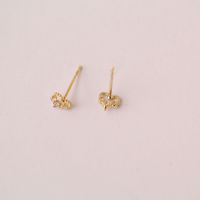 14K Solid Gold Crystal Dainty My heart be my valentine Stud Earring Jewelry Simple Minimal Style Victorian Vintage retro