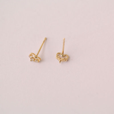 14K Solid Gold Crystal Dainty My heart be my valentine Stud Earring Jewelry Simple Minimal Style Victorian Vintage retro