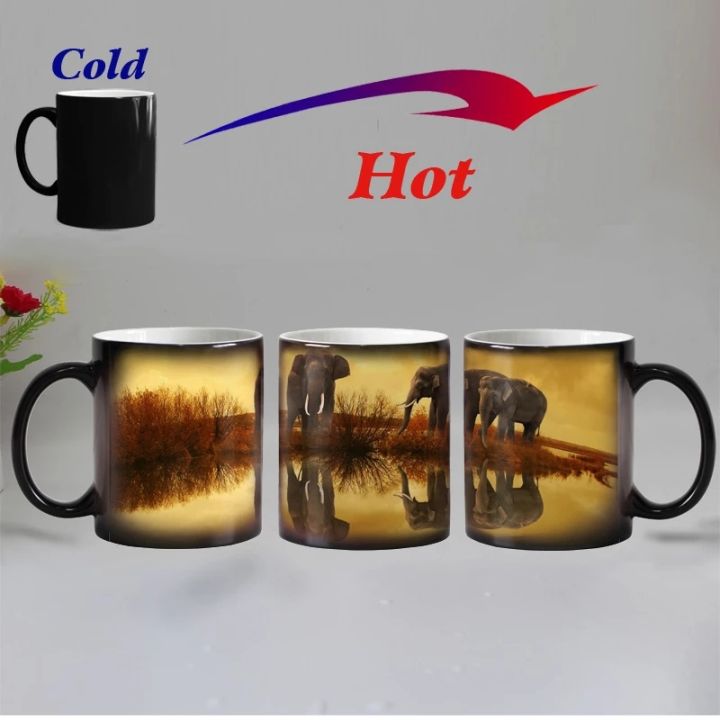 high-end-cups-จัดส่งฟรีช้างไวต่อความร้อนแก้วกาแฟถ้วยพอร์ซเลนเมจิกเปลี่ยนสีถ้วยชาของขวัญคริสต์มาส