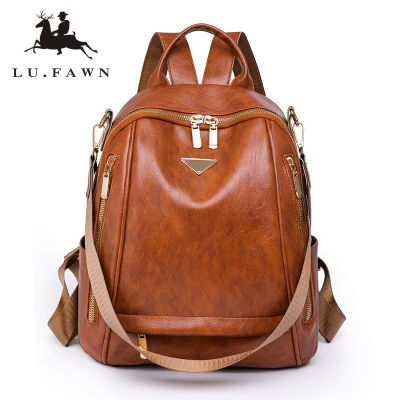 LU.FAWN กระเป๋าเป้สะพายหลังสีน้ำตาลสำหรับผู้หญิงกระเป๋าสะพายไหล่สำหรับเดินทางกระเป๋าเป้ Beg Bags กระเป๋าถือ (6728)