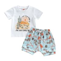 Infant Newborn Baby Girls Summer Outfit Cactus Print Short Sleeved T-shirt and Elastic Casual Drawstring Shorts 2Pcs Set 0-3T  by Hs2023