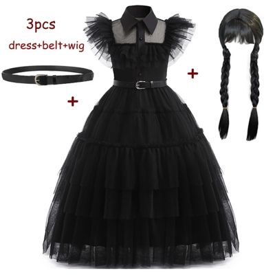 Wednesday Addams Costume Girls For Kids Addam 2023 Vestidos Mesh Party Dresses Carnival Costume Wowan Halloween Costume