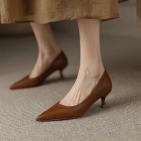 Luxury Pumps Shoes For Women Heeled Woman Medium Heel Stiletto Heels High Sandal Party Office 2019 Elegant Brown Small Heel Sexy