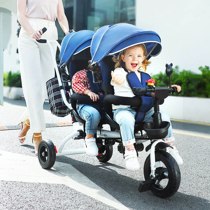 Kids Tricycles Steerable Seat Double Children's Tricycle 16 Years Old Twins Baby Stroller with