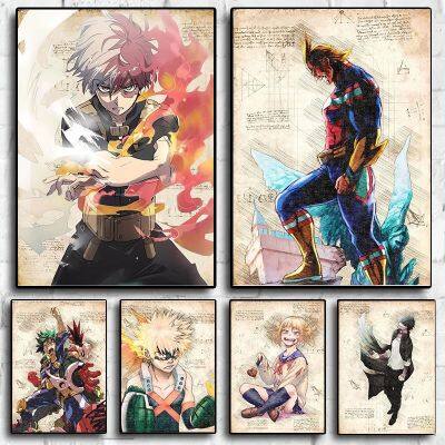 ┋┅ﺴ ญี่ปุ่นอะนิเมะคลาสสิก Sketch Shounen manga My Hero Academia Vintage ผ้าใบพิมพ์โปสเตอร์ภาพ Wall Art Home Kids Room Decor