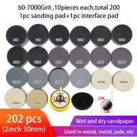 202pcs Wet Dry Sandpaper Assortment 60-7000 Grit Sanding Disc 2" 50mm Waterproof Sand paper With Hook &amp;Loop Sanding pad for Wood Cleaning Tools