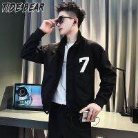 TIDE BEAR สื้อแจ็คเก็ตแขนยาวผู้ชายแจ็กเก็ตปกทึบสำหรับผู้ชาย,Jaket Baseball กันลมแบบบางมีซิป