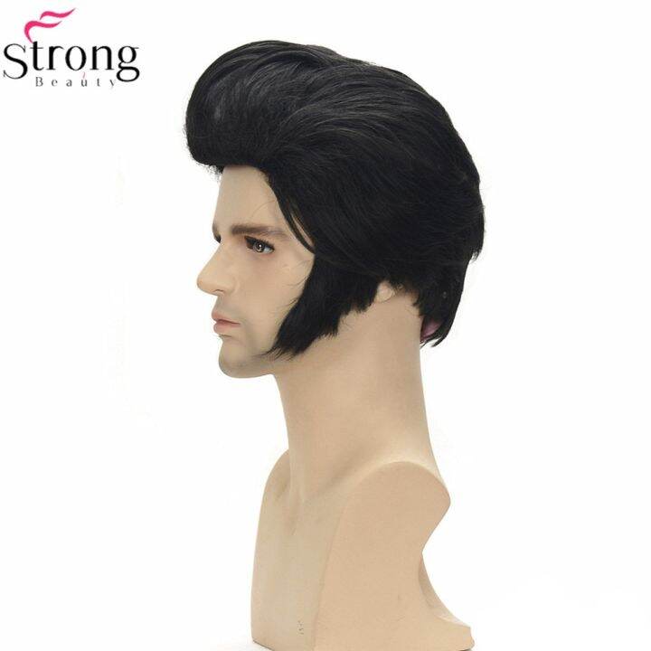 strongbeauty-elvis-วิกผม-presley-cosplay-man-วิกผมสังเคราะห์ผมสั้นสีดำ