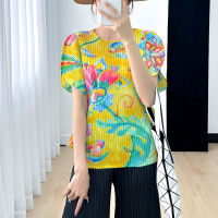 Temperament Printed Loose Casual Pleated Womens New T-shirt