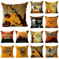 Unique Halloween Skull Wings Orange Pumpkin Printed Linen Throw Pillowcase Decorative Cushion Cover For Sofa Living Room Party