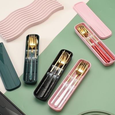 304 portable tableware set high value spoon chopsticks fork a student storage box with three pieces.