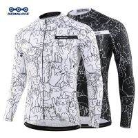 ❀♀► KEMALOCE Cycling Jersey Long Sleeve White Cartoon Cat Unisex Bicycle Jackets Anti-UV Brand Autumn Bike Jersey