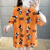 COD SDFGDERGRER 【Plus Size/40-150KG/3Colors】Disney Mickey Printed Oversized Korean Style Women T-shirt Half Short Sleeves BIg Loose Tee Summer Maternity T-shirt Round Neck Casual Top Fashion Fat Size Medium-Long Length T-shirt Pajamas