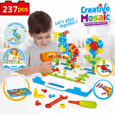 Electric Drill Screwing Building Block 3D Creative Mosaic Puzzle ToysAssembly Tools Sets Educational Toy Christmas Gift For Kids