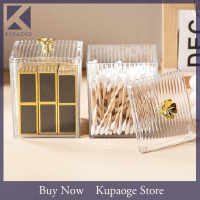 [Kupaoge] Makeup Storage Organizer ห้องน้ำ Jar ผ้าฝ้าย Swab กล่องเก็บของภาชนะสี่เหลี่ยม