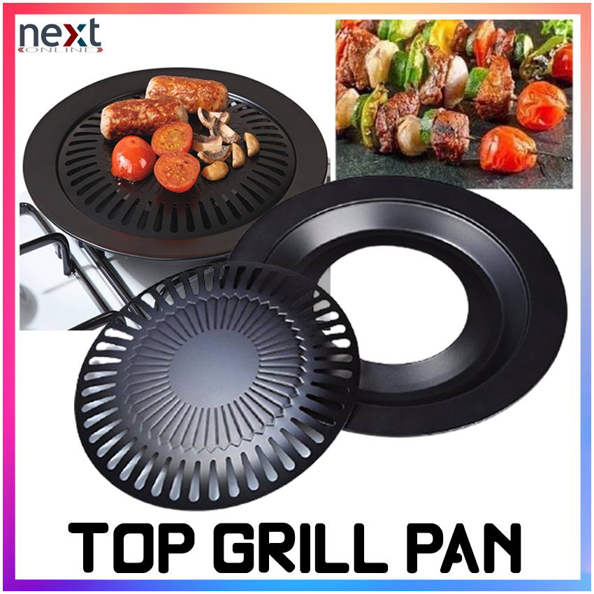 Korean Style Grill Plate Round Iron Grill Pan Camping Barbecue Plate Non-Stick Barbecue Stovetop Grill Dish Barbecue Tray for Kitchen Indoor Outdoor 