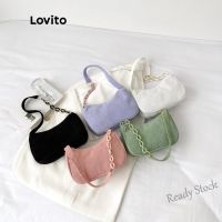 【Ready Stock】 ✽ C23 Lovito Casual Plain Chain with Lining Hardwearing Small Shoulder Bag for Women L48BA011 (White/Pink/Purple/Green/Black) Lovito Tas Bahu Kecil Lapisan Tahan Pakai dengan Rantai Polos Kasual untuk Wanita