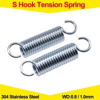 ✗ 304 Stainless Steel S Hook Pullback Tension Spring Cylindroid Helical Coil Extension Springs Wire Diameter0.8mm 1.0mm