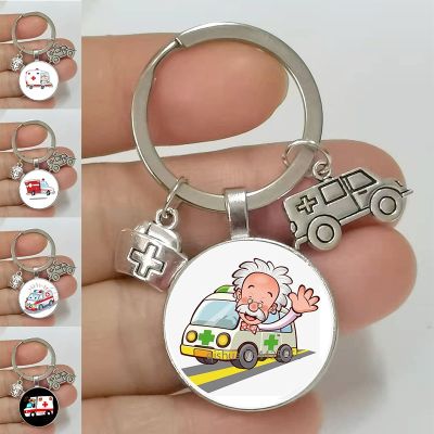 2022 Zinc Alloy Keychain New Ambulance Medicine Jewelry Glass Pendant Doctor Souvenir Graduation