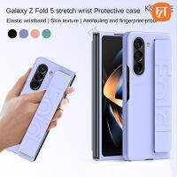 FZT ข้อมือยางยืดหรูหราสำหรับ Samsung Z Fold5 5G Fold4 Fold3เคสพีซีแบบหนาฝาครอบสายเคสสำหรับ Galaxy โทรศัพท์กันกระแทกป้องกันกล้องพับ5 5G