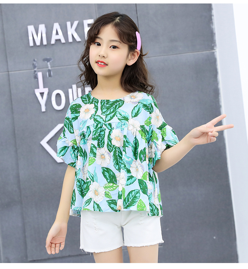 IENENS Kids Girls Floral Outfits Children Clothing Summer T-shirt Denim Shorts 