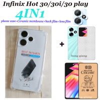 (4 In 1) สำหรับ Infinix 30i ร้อน30 30เล่น20 20วินาที20i 20เล่นสี่มุมโปร่งใสกันกระแทกเคสโทรศัพท์ + ฟิล์มเซรามิกหน้าจอ + ด้านหลัง