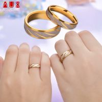 Auxauxme Titanium Steel Lovers Couple Rings Golden Wave Pattern Wedding Promise Ring For Women Men Engagement Jewelry Party Gift