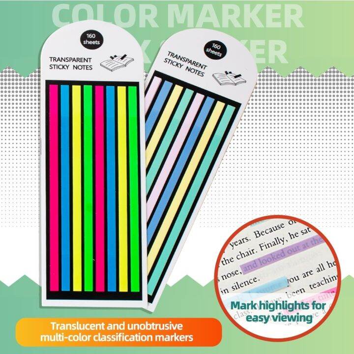 160pc-adhesive-color-sticker-transparent-fluorescent-tabs-flags-note-stationery-children-gifts-school-office-supplie