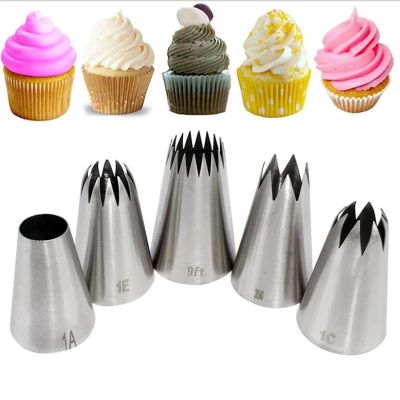 ☃♘■ 5pcs Large Metal Cake Cream Decoration Tips Set Pastry Tools Stainless Steel Piping Icing Nozzle Cupcake Head Dessert Decorators