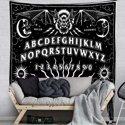 【cw】Black Ouija Tapestry Wall Hanging Bat Moon Night Sky Mandala Fabric Divination Art Vintage Gothic Home Decor Psychedelic Car
