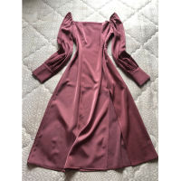 2021Msfancy Autumn Satin Dress Women Vintage Square Collar Long Sleeve Split Vestido De Mujer 2021 Elegant Tunic Robes