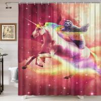 ม่านอาบน้ำสัตว์ตลก,Cool Lazy Space Unicorn Bath Curtain,ผ้าม่านห้องน้ำ Dream Hook 180 * 180 ซม