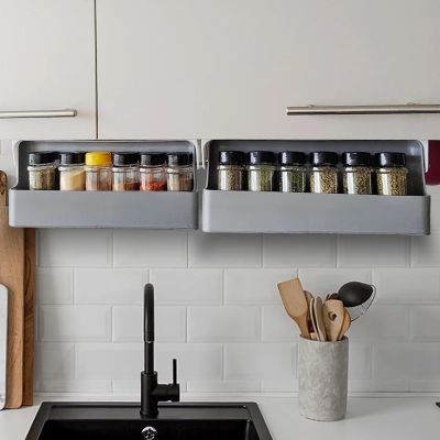 Punch Free Plastic Seasoning Bottle Rack Spices Box Storage Shelf Kitchen Organizer Salt Pepper Can Basket Household Jar Set