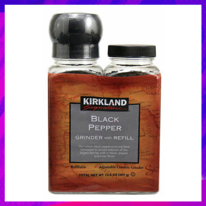 เม็ดพริกไทยดำพร้อมที่บดและขวดเติม Kirkland Signature Black Pepper