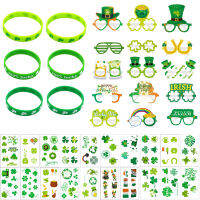 JOLLYBOOM St. Patrick S Day Party โปรดปรานนักบุญอุปถัมภ์แชมร็อกไอริชวันแว่นตาสร้อยข้อมือนำโชคสติ๊กเกอร์สติกเกอร์สำหรับบ้านโรงเรียนและสำนักงานปาร์ตี้ไอริช