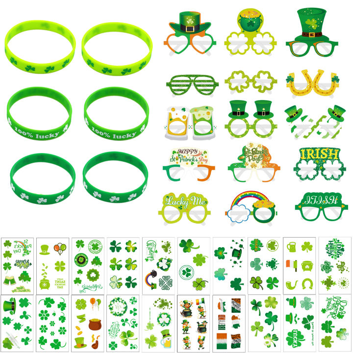 jollyboom-st-patrick-s-day-party-โปรดปรานนักบุญอุปถัมภ์แชมร็อกไอริชวันแว่นตาสร้อยข้อมือนำโชคสติ๊กเกอร์สติกเกอร์สำหรับบ้านโรงเรียนและสำนักงานปาร์ตี้ไอริช