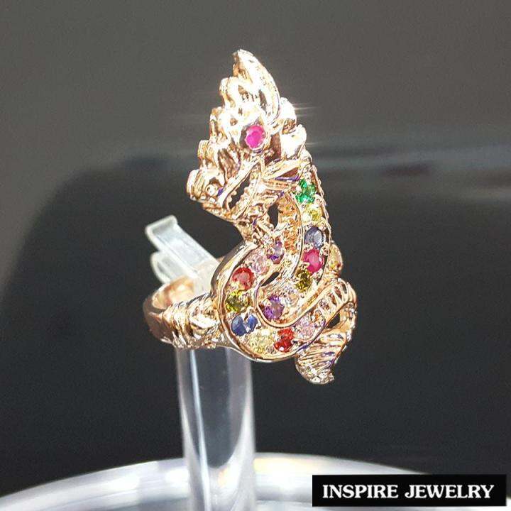 inspire-jewelry-แหวนพญานาค-พญานาคนพเก้า-ตัวเรือน-pink-gold-หรู-พรเก้าประการ-นำโชค-เสริมดวง-งานจิวเวลลี่-พร้อมถุงกำมะหยี่หรู