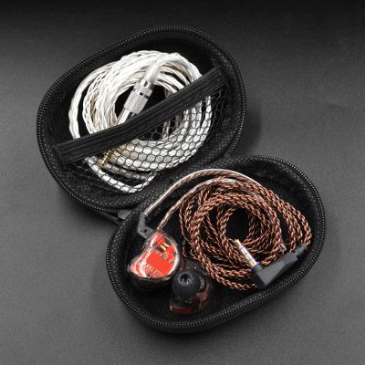 ”【；【-= KZ Earphones Case PU Leather Oval Headphone Box Bag Travel Dustproof Organizer Small Holder Headset Accessories