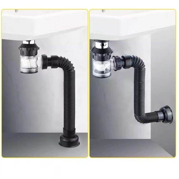 1Set Basin Flip Drain Steel Bathroom Vanity Sink ABS Bottle Trap With 80CM Black Pipe Drains Kit