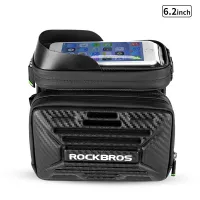 ROCKBROS Cycling Bag Carbon Pattern Touch Screen Bicycle Phone Bag MTB Road Tube Bag Saddle Bag For 6.2inch Bike Accessories