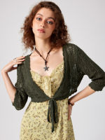 Cider Hollow Out V-neck Knotted Cardigan