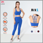 Set lửng thể thao tập yoga gym aerobic BAS bra 4 dây cách điệu phối