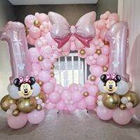 【CC】 Cartoon Minnie 32inch Baby Pink Number 1-9th Birthday Foil Balloons Arch Garland Bow Globos