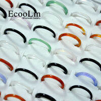 50Pcs EcooLin Jewelry Multicolor Carnelian Agatee Women Girls Thin Rings Lots Mixed Colors Bulk Packs LR4021