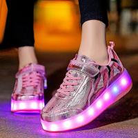 Heelys-รองเท้าสองล้อสำหรับเด็กและผู้ใหญ่, รองเท้าเรืองแสง LED แบบชาร์จไฟได้, รองเท้าล้อสำหรับกีฬากลางแจ้ง, สายรัดไม่มีรสนิยม, รองเท้าล้อน้ำหนักเบา28-40