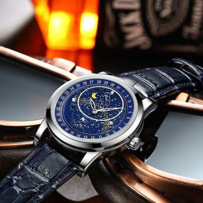 【Hot seller】 vibrato with the same style rotating starry high-end mens automatic mechanical watch waterproof luminous time