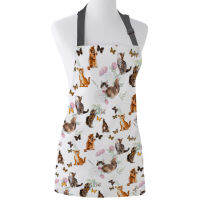 Kitchen Apron Watercolor Cat Butterfly Playful Flower Sleeveless Canvas Aprons for Men Women Home Cleaning Tools