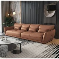 Gemini Italian minimalist leather sofa light luxury high-end leather art living room first floor cowhide inline sofa Nordic
