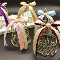 2Pcs Mini Metal Gold Color Vintage Bird Cage Candy Boxes Baby Shower Favor Gift Box For Wedding Birthday Party Decor Supplies Storage Boxes